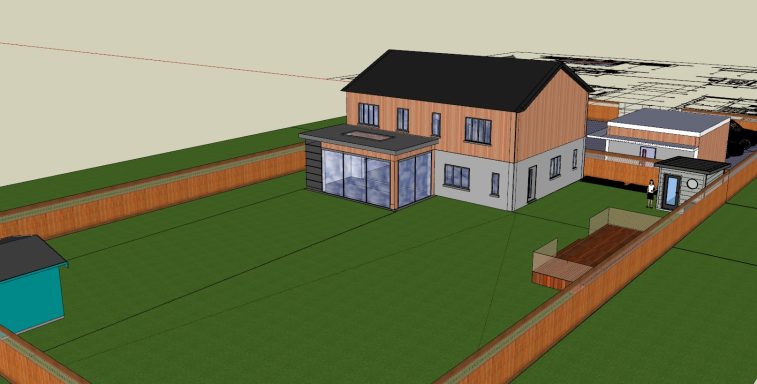 13C. 3D Rear View of Executive 5 Bedroom House & Out Buildings.
